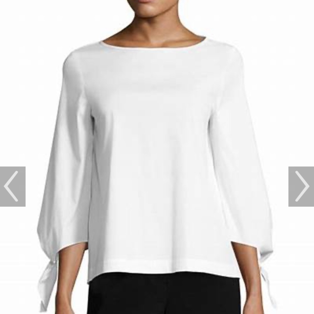 Lafayette 148 New York Elaina Tie-sleeve stretch cotton blouse size - MEDIUM